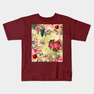 Elegant Vintage flowers and roses garden shabby chic, vintage botanical, pink floral pattern yellow artwork over a T-Shirt Kids T-Shirt